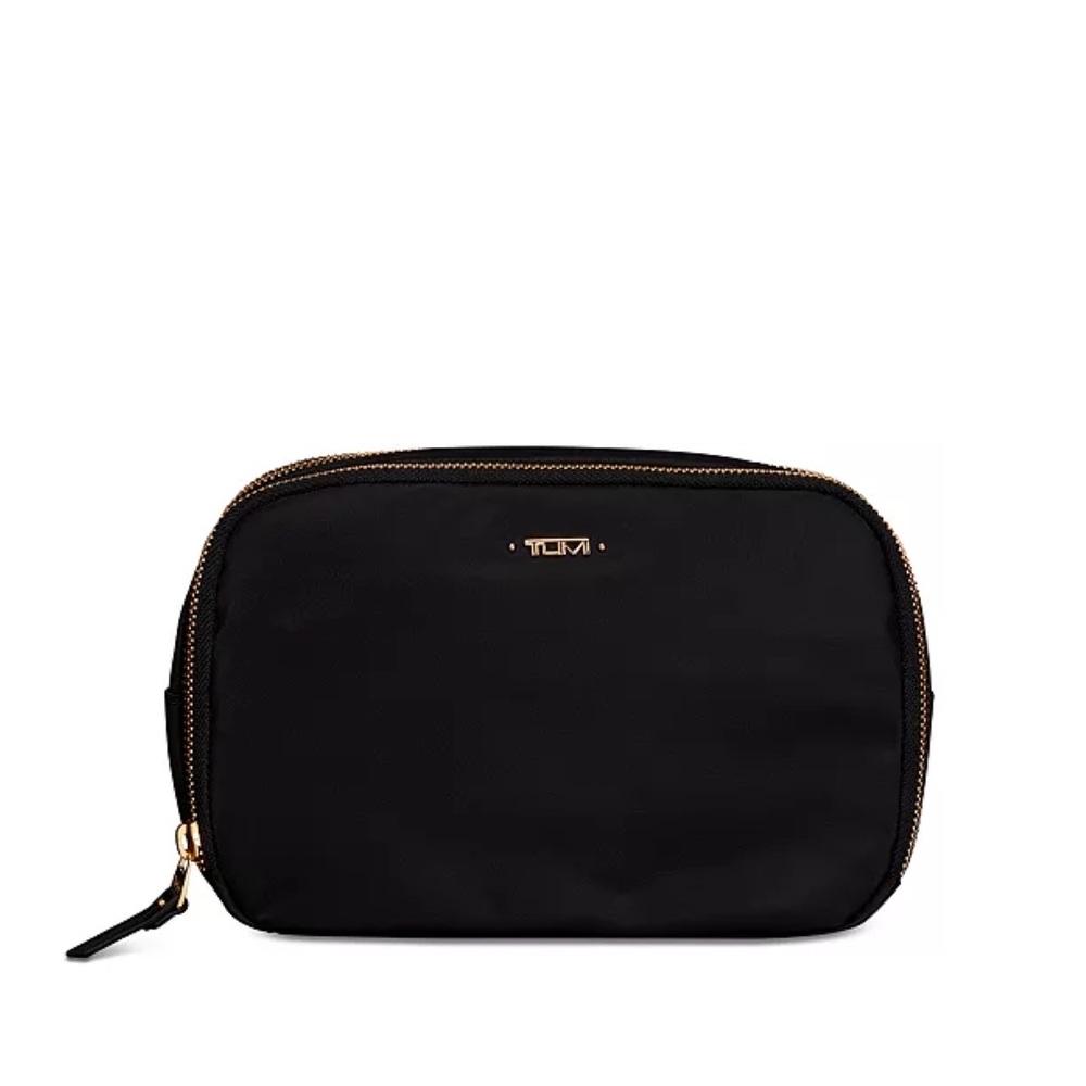 Tumi Black Cosmetic Bag with Gold Accents
